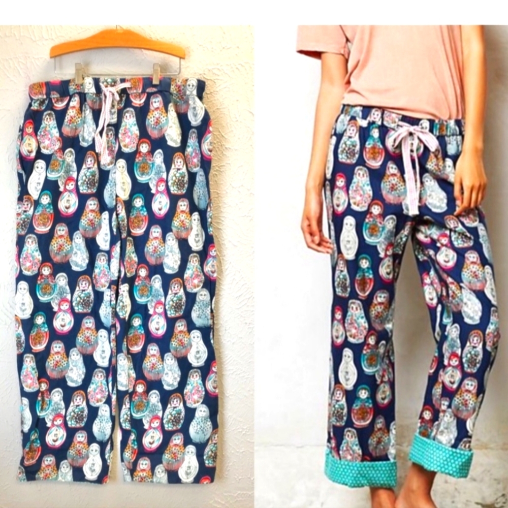 Anthropologie pajama pants nesting doll print Lg